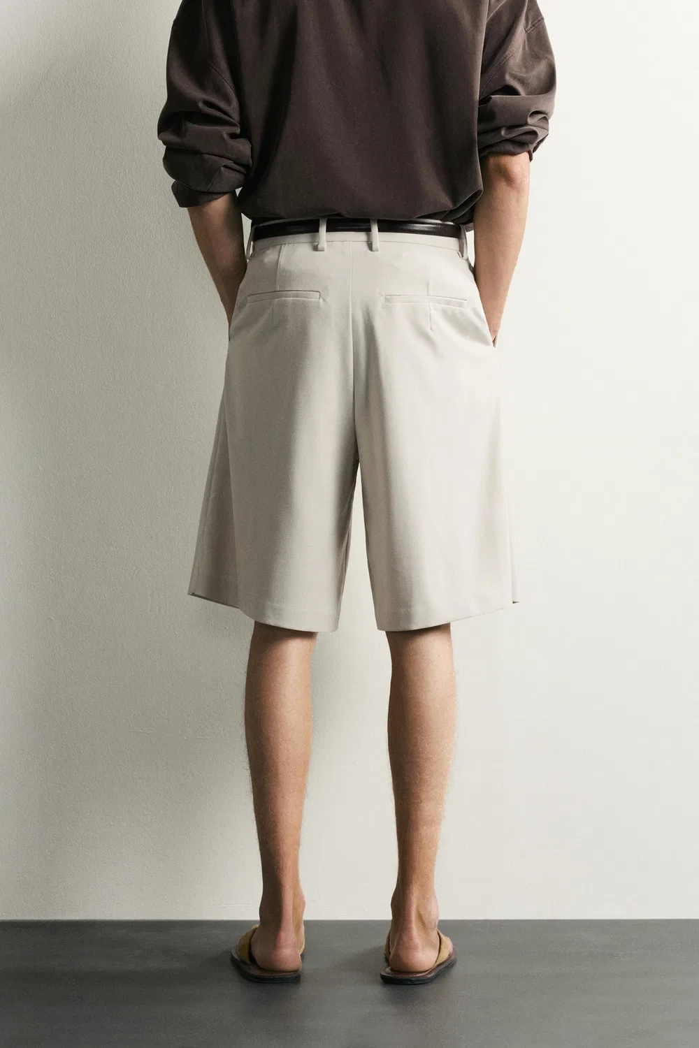 Плиссированные широкие бермудские шорты ZARA, Light beige — фото 3