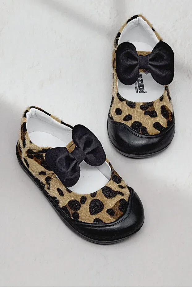 Детские балетки для девочек с принтом Leopard First Step Bowknot Tonny Black, Leopard