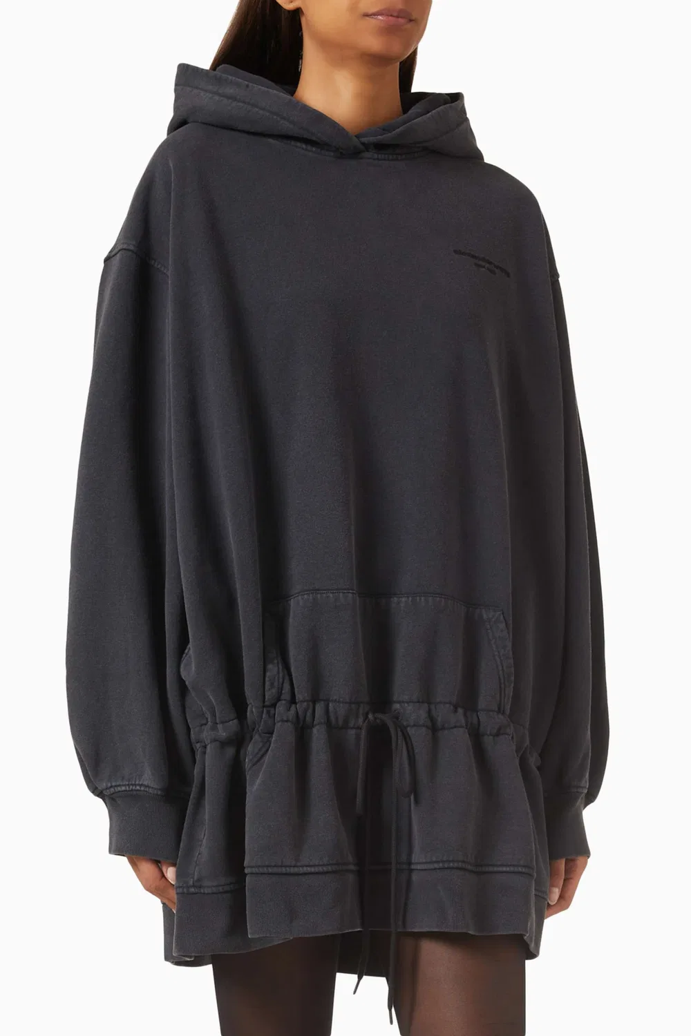 Платье-худи из хлопкового футера с длинным рукавом Alexander Wang, черный