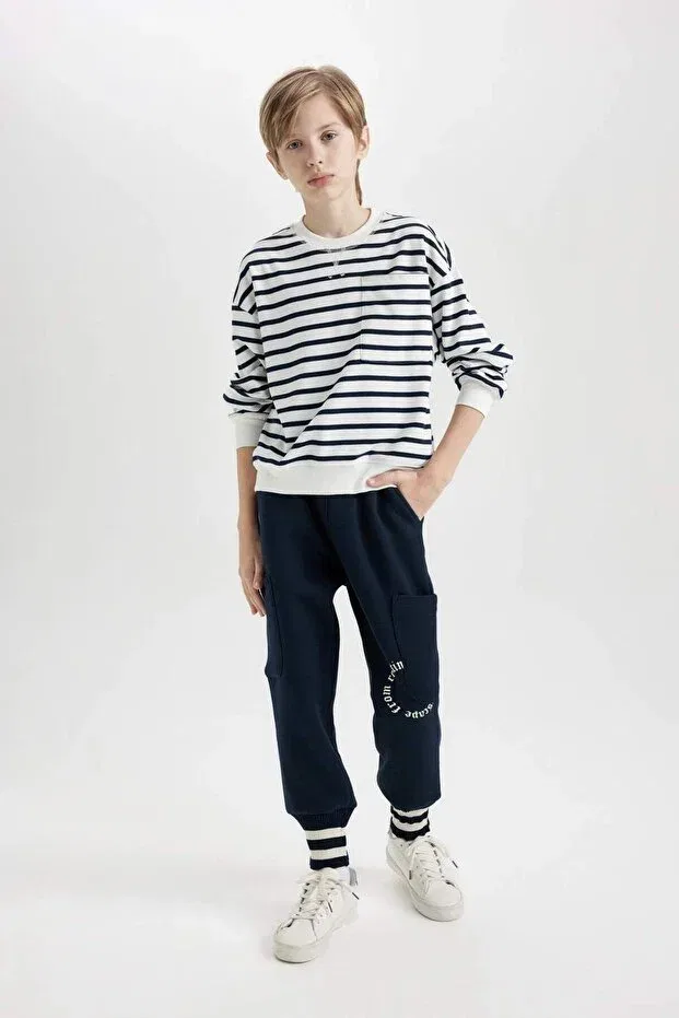 Детские спортивные штаны для мальчиков с принтом Defacto, Navy Blue — фото 2
