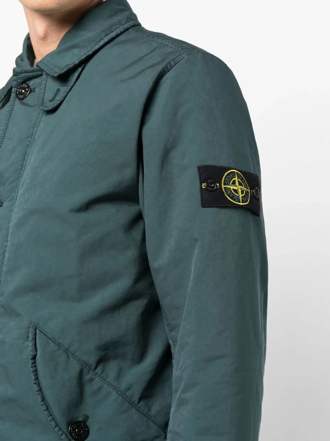 Короткая парка с нашивкой-логотипом зеленая Stone Island, зеленый — фото 2