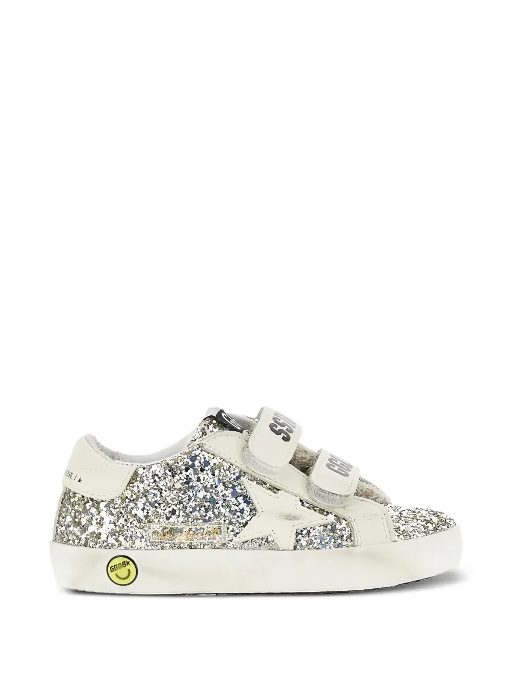 Кроссовки Old School с глиттером на липучках Golden Goose Kids, серебряный