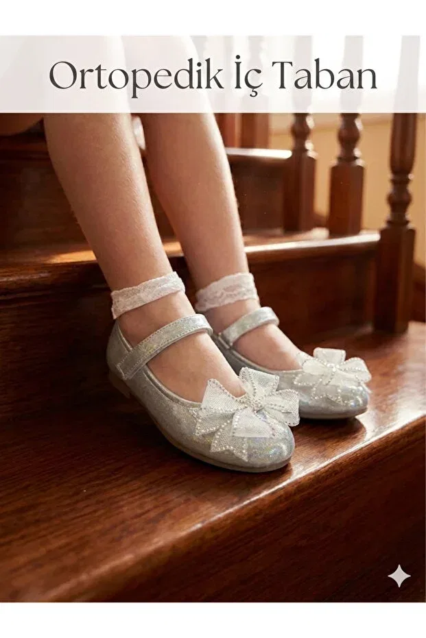 Детские балетки для девочек с блестками Cindy Nuh Kids, Silver Lurex