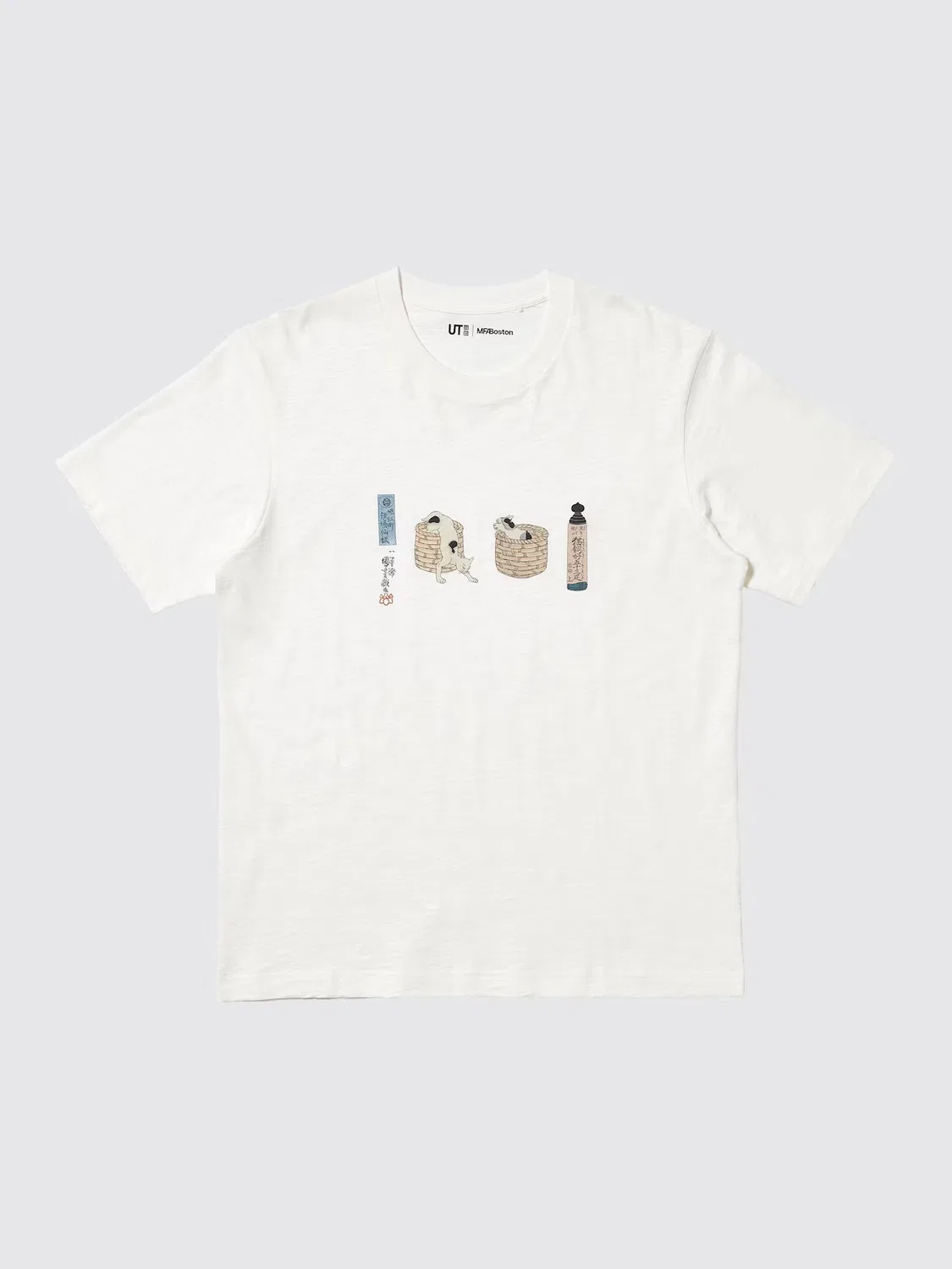 Футболка, Uniqlo, с рисунком животных в стиле Ukiyo-e, кремовый — фото 4