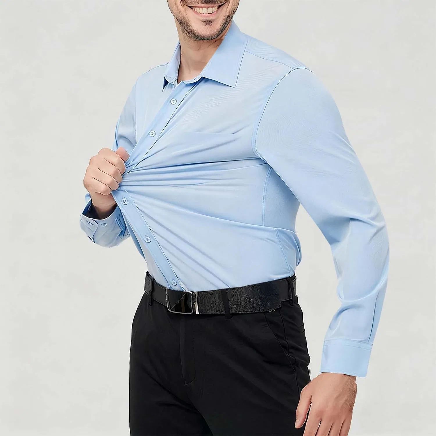 Мужская повседневная рубашка с отложным воротником, Light Blue — фото 2