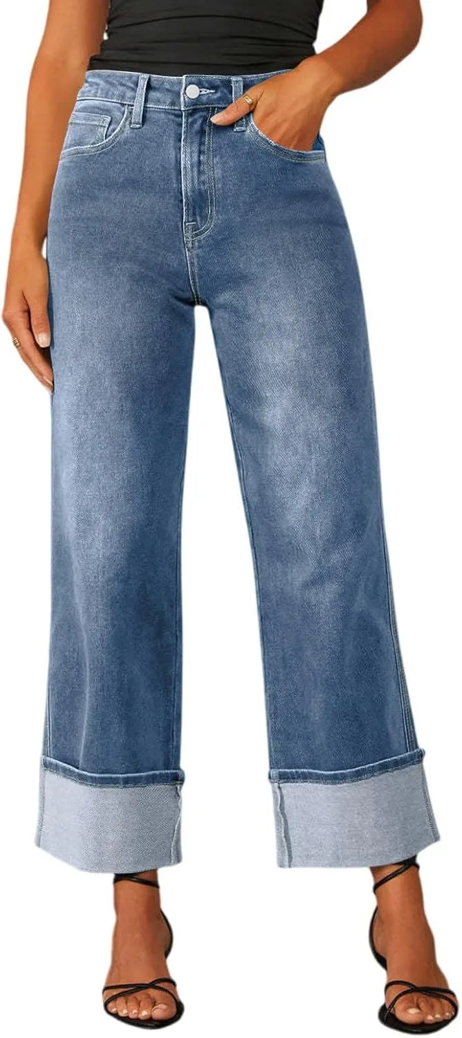 

Kenvina женские джинсы с высокой талией и широкими штанинами