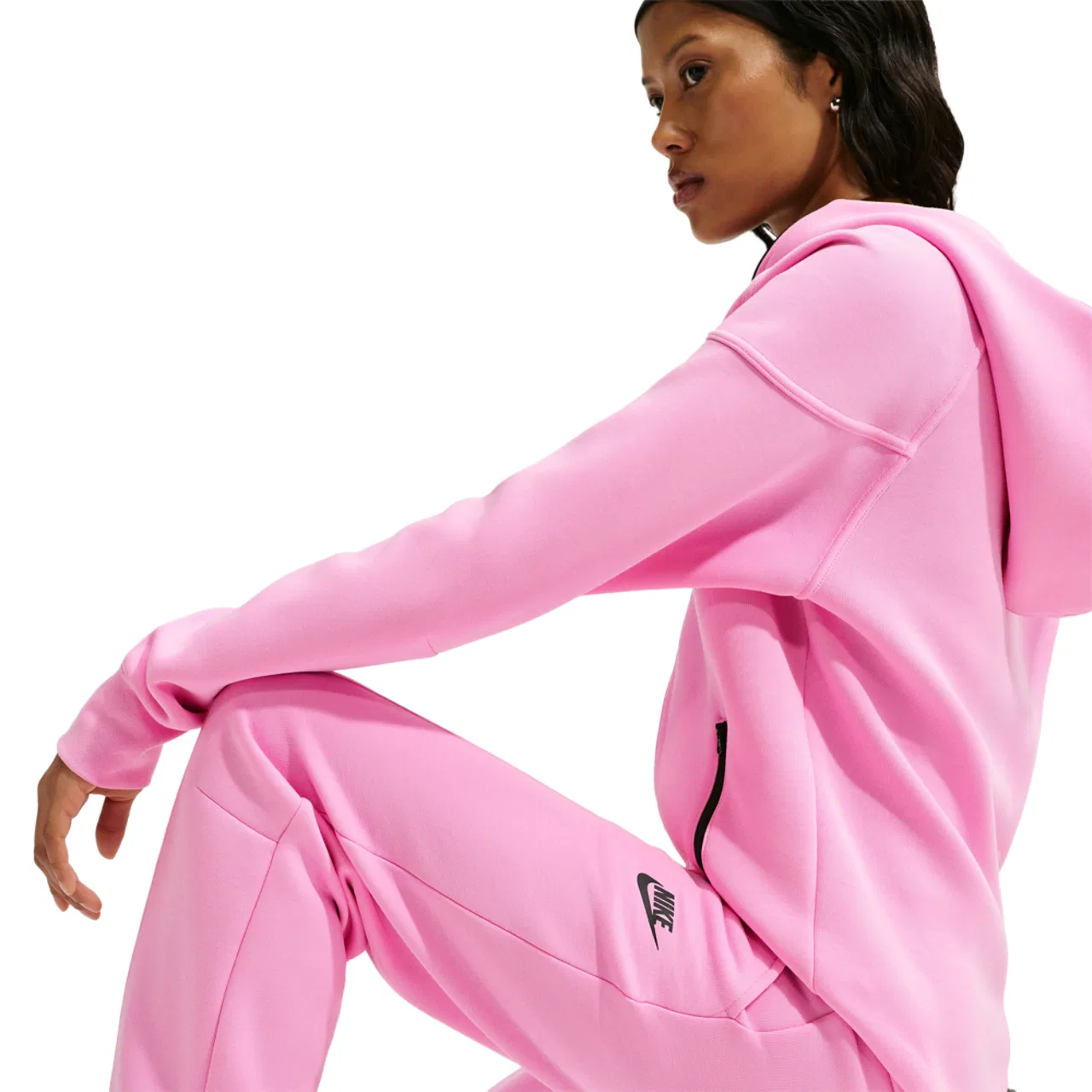 Женские джоггеры Tech Fleece Mid Rise Nike, цвет Black/Pink Rise — фото 3