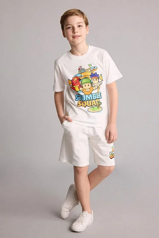 Детские шорты для мальчиков хлопковые Stumble guys sweatshirt fabric shorts boys h8246a826hs Defacto, Ecru-er105 — фото 2