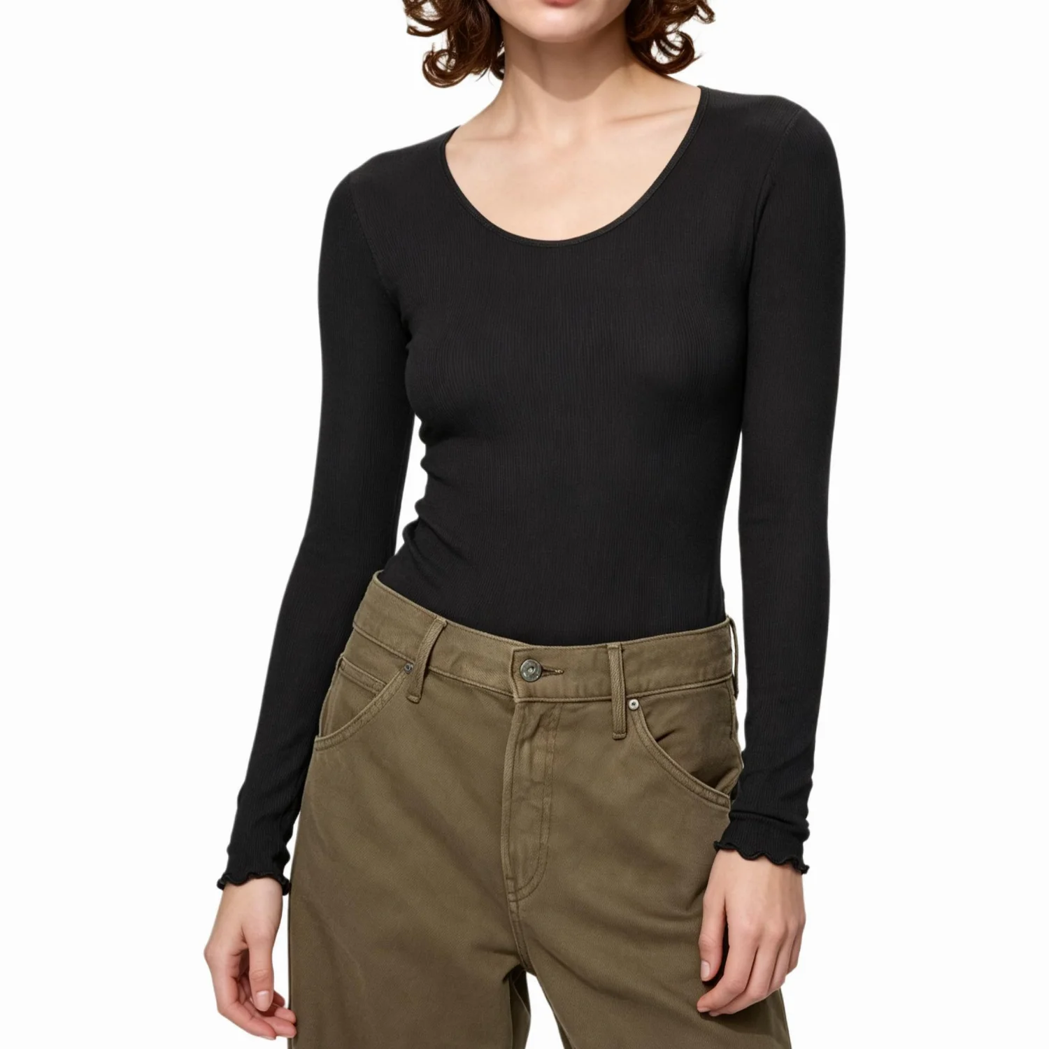 Футболка Uniqlo HeatTech, ультратеплая с U-образным вырезом, черная