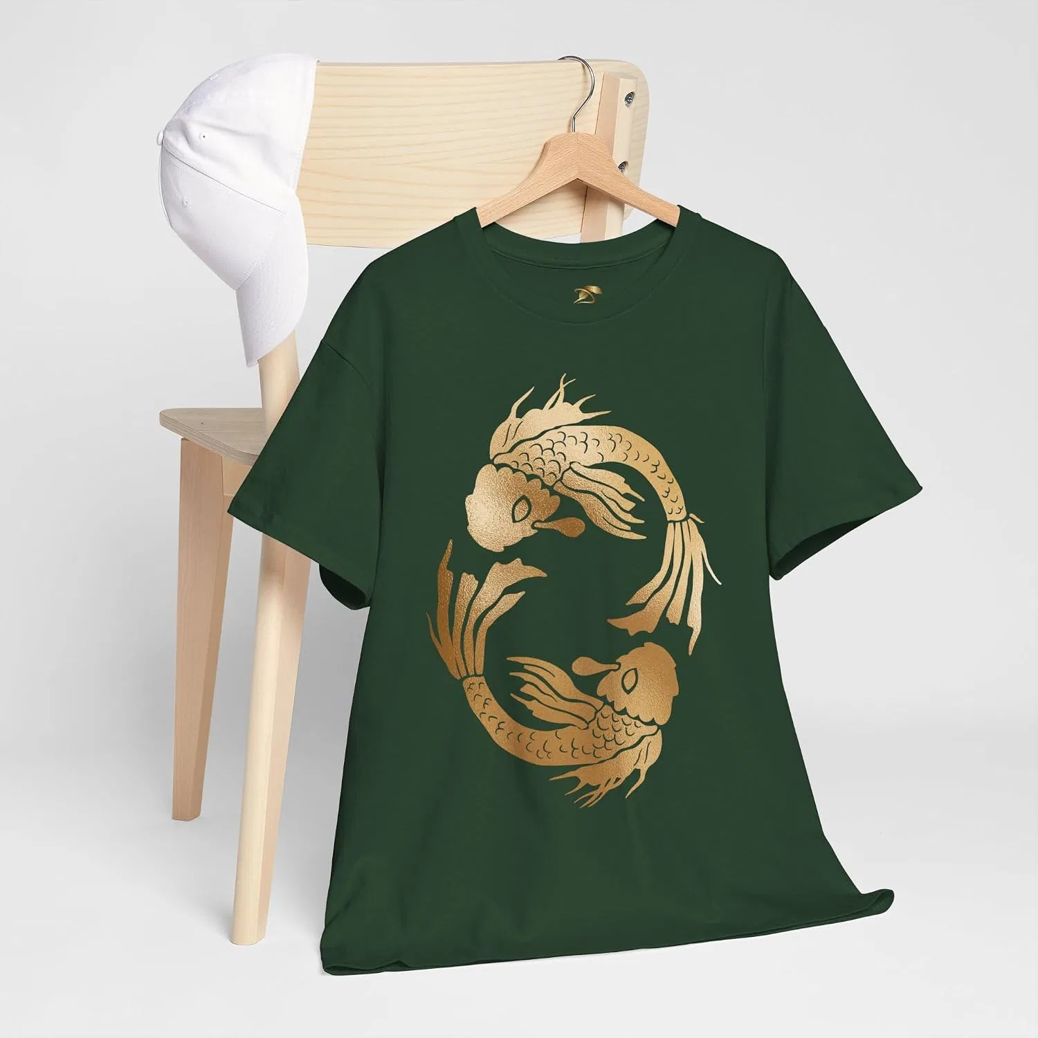 Футболка с принтом Koi Fish Yin Yang для женщин и мужчин, тёмно-зелёный — фото 4