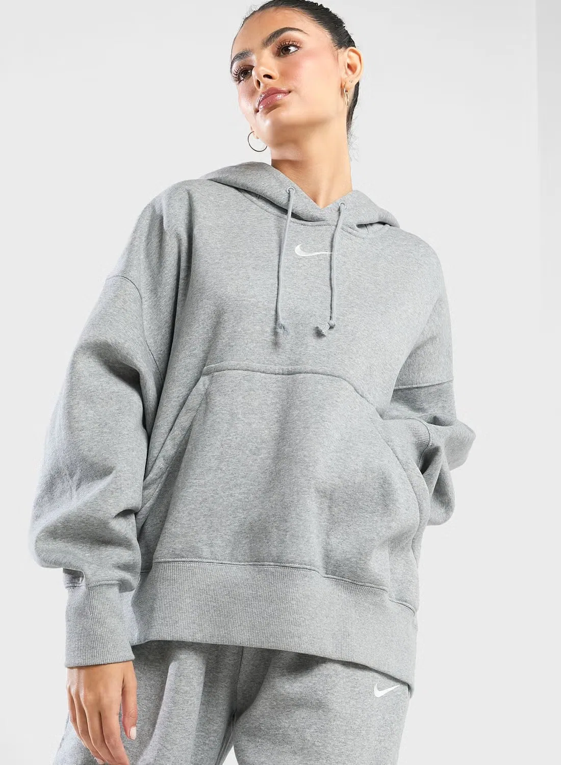 Худи на молнии с оверсайз-деталями Nsw Phoenix Fleece Nike, серый