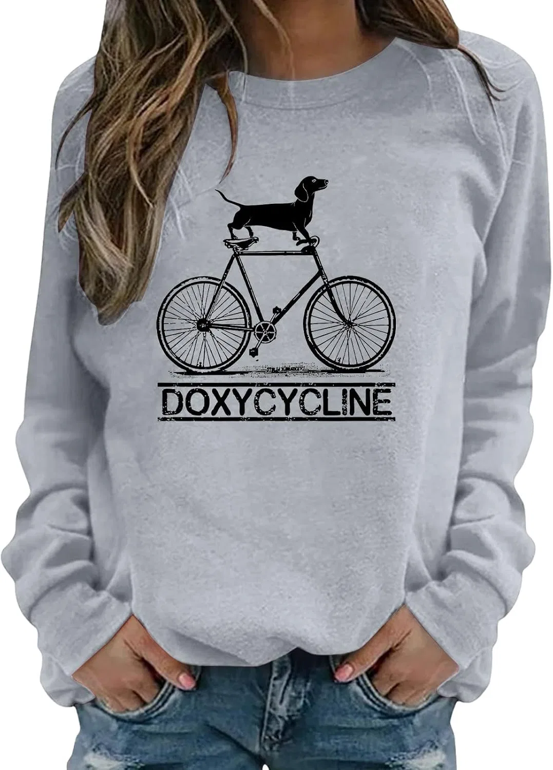 Женский свитшот с капюшоном Doxycycline Dachshund, серый