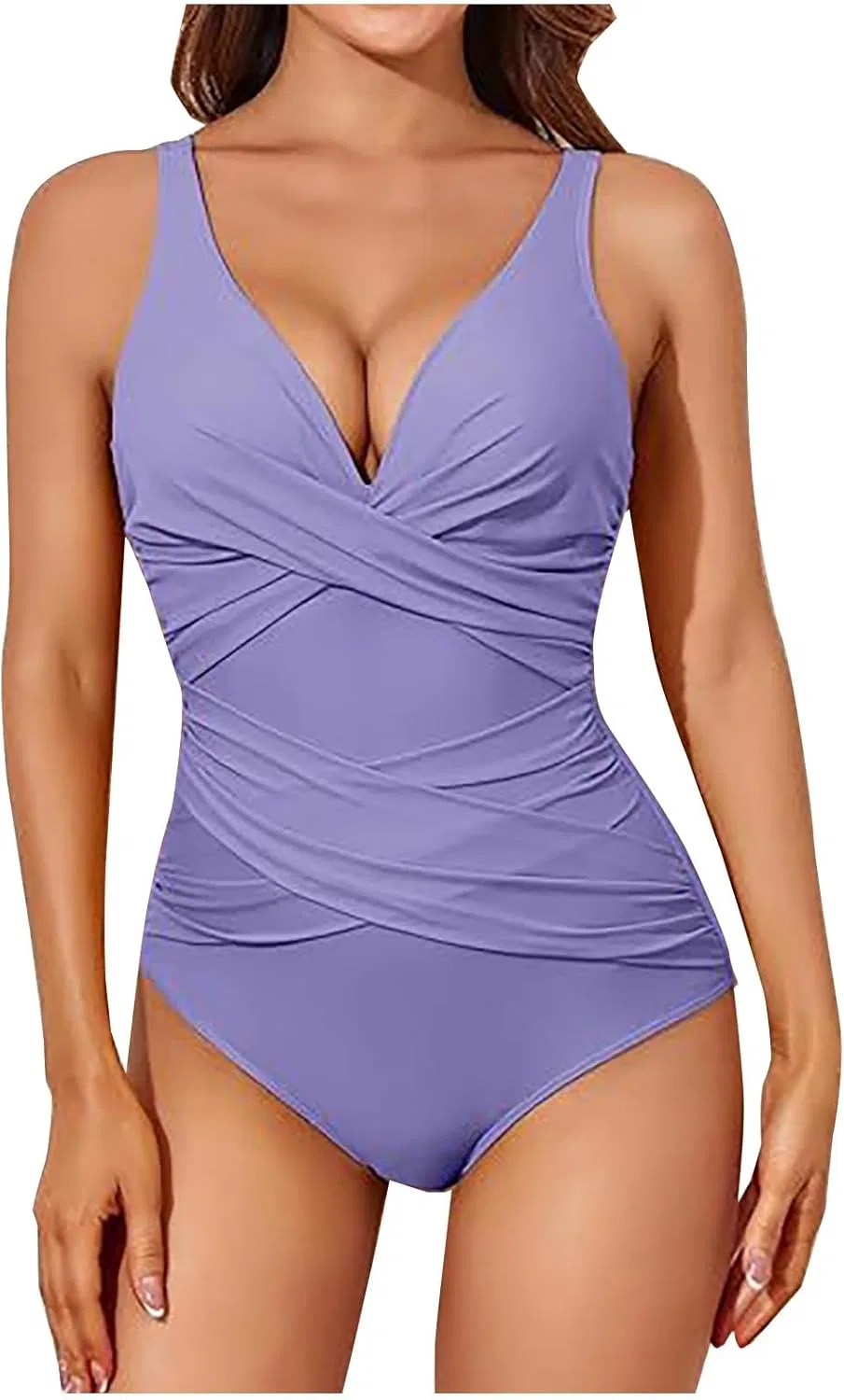 Женский слитный купальник V-образным вырезом и драпировкой, Purple