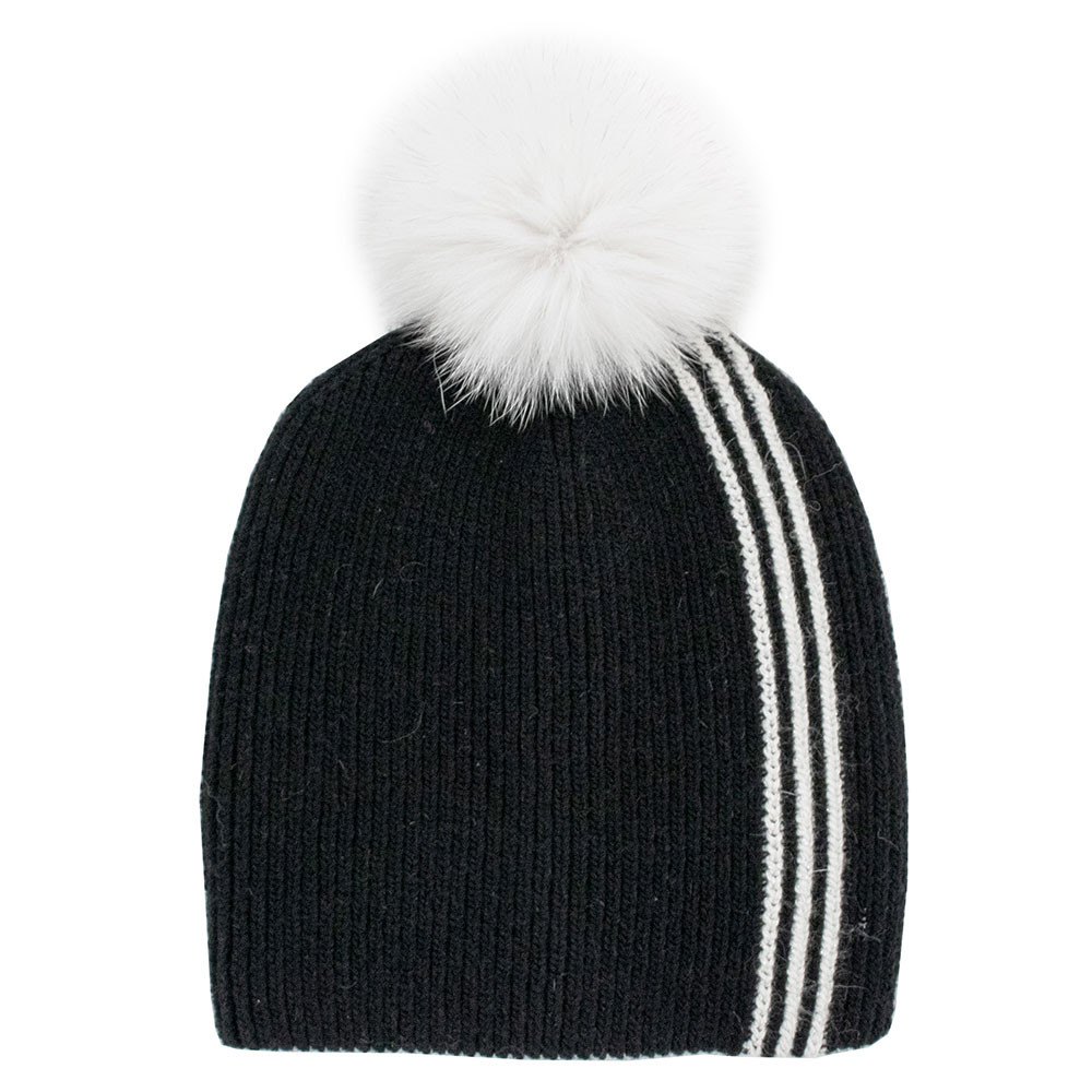 

Шапка-бини Peter Glenn с полосатой расцветкой и помпоном из лисьего меха (женская), Black/White/White Fox