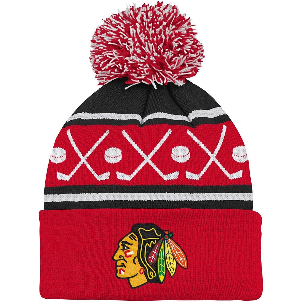 

Красная вязаная шапка с манжетами и помпоном для младенцев Chicago Blackhawks Outerstuff, цвет Hwk Red