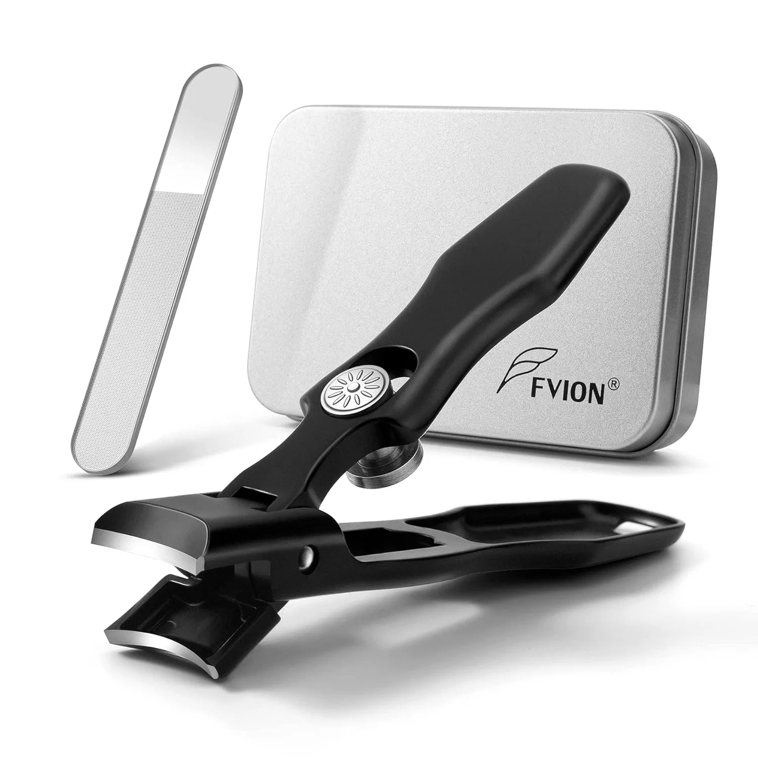 Кусачки для толстых ногтей с уловителем и стеклянной пилкой Fvion, Matt Black