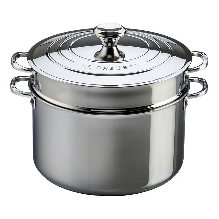 

Кастрюля Le Creuset из нержавеющей стали емкостью 9 литров с крышкой и глубоким дуршлагом, серебряный