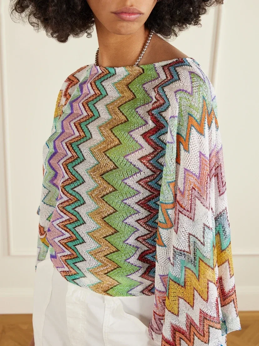 Вязаная крючком блузка в полоску цвета металлик Missoni, белый — фото 4
