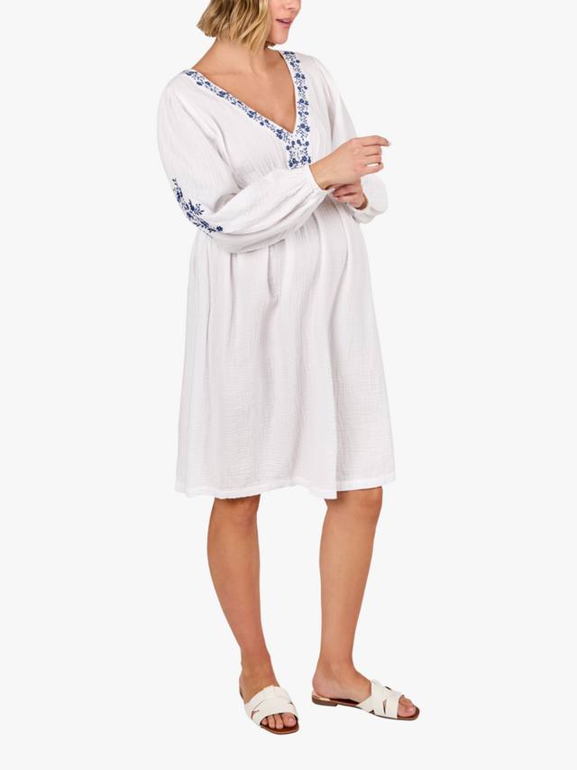 

Хлопковое вышитое платье для беременных с V-образным вырезом JoJo Maman Bébé, White