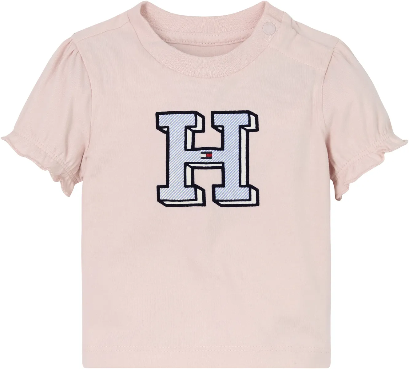 

Футболка Tommy Hilfiger "BABY ITHACA H TEE S/S", с принтером, рюшами на рукавах, принтом с логотипом Hilfiger, розовый