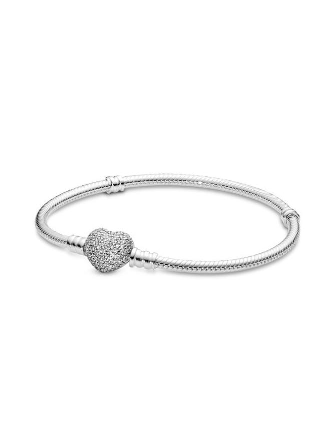 

Браслет Pandora Moments Sparkling Heart & Snake Chain Bracelet, стерлинговое серебро