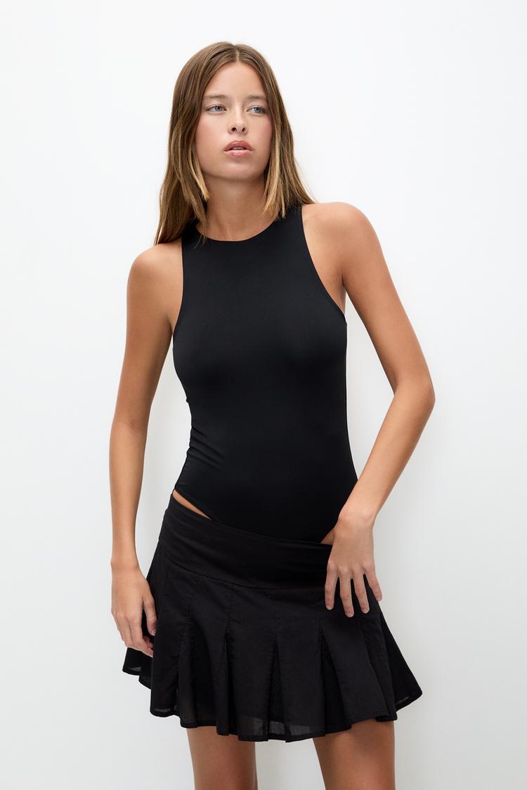 

Боди из полиамида с бретелью через шею Pull And Bear, черный