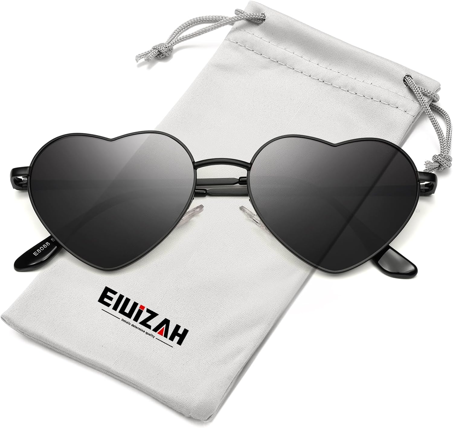 

Поляризованные солнцезащитные очки Eiuizah в форме сердца для женщин и мужчин - милые, модные солнцезащитные очки с металлической оправой и линзами с защитой UV400, A5 Black Frame/Black Lenses