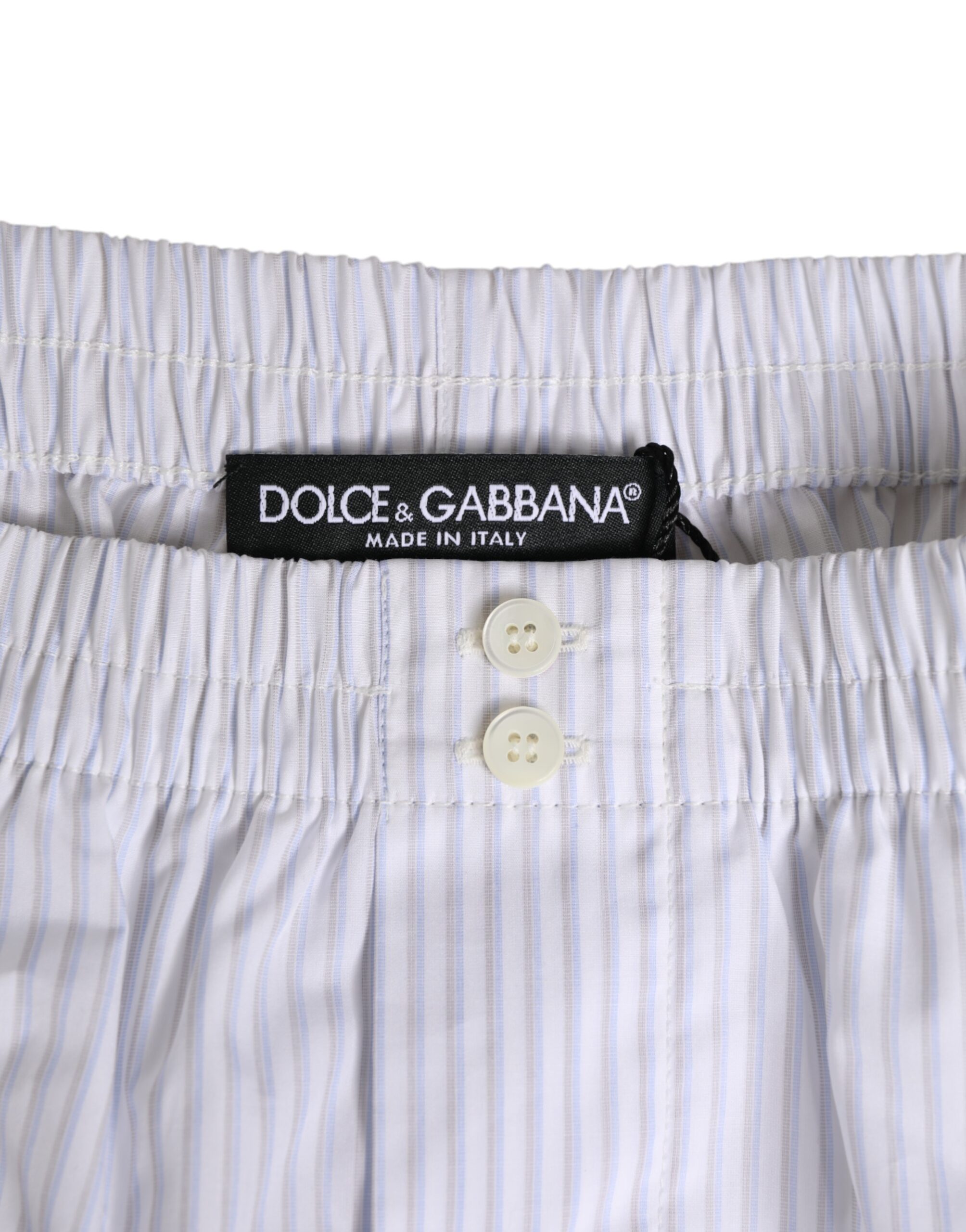 Бело-синие хлопковые полосатые шорты на пуговицах для плавания Dolce & Gabbana, белый — фото 2