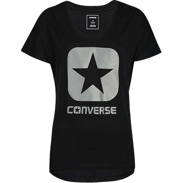 

Converse Футболка с рукавом дроп-шоулд женская черная, Черный, Converse Футболка с рукавом дроп-шоулд женская черная