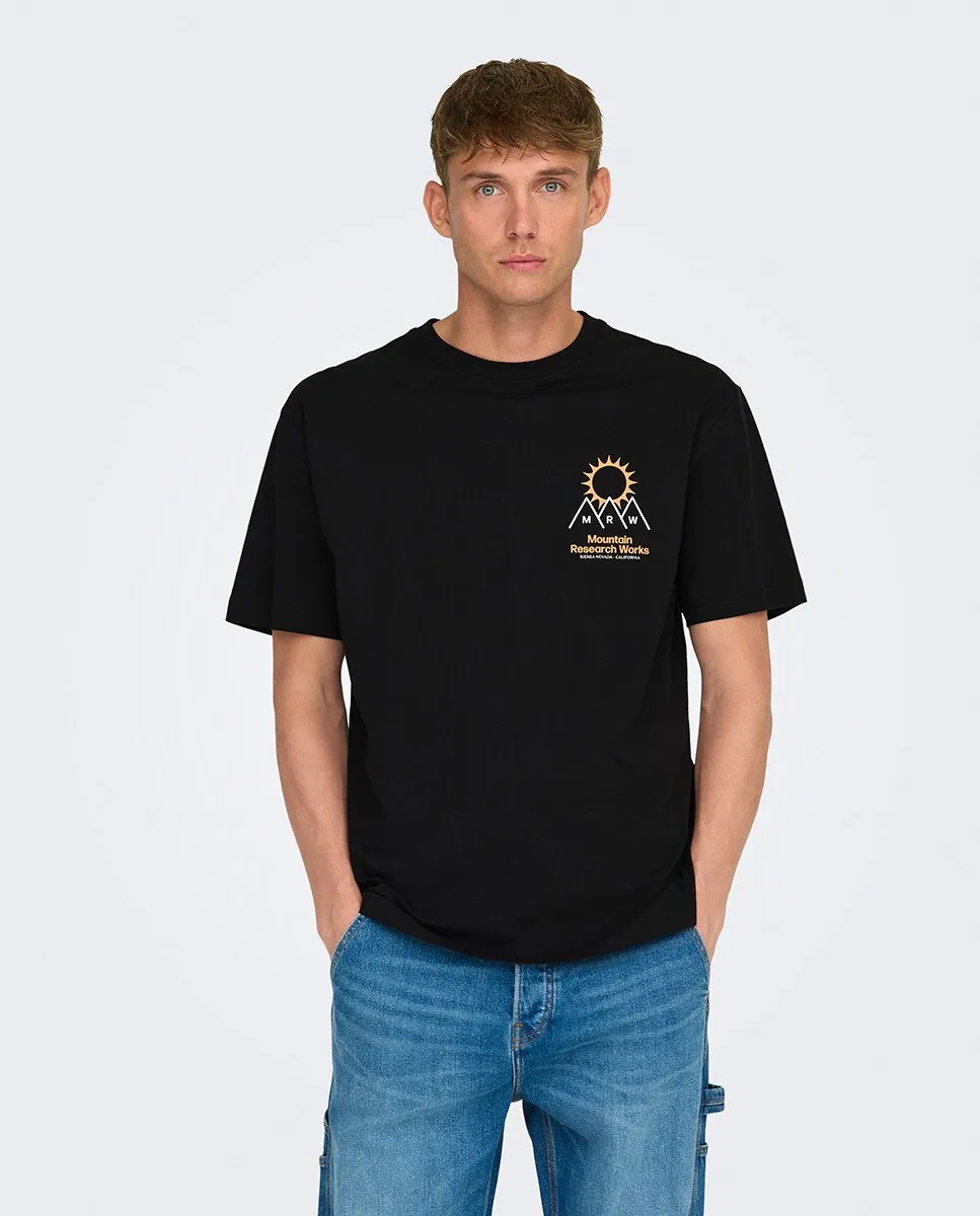 

Релаксационная мужская футболка с короткими рукавами Only & Sons, черный