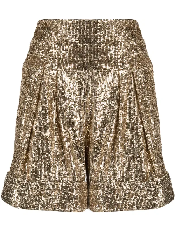 Шорты с высокой талией, расшитые пайетками Balmain, желтый