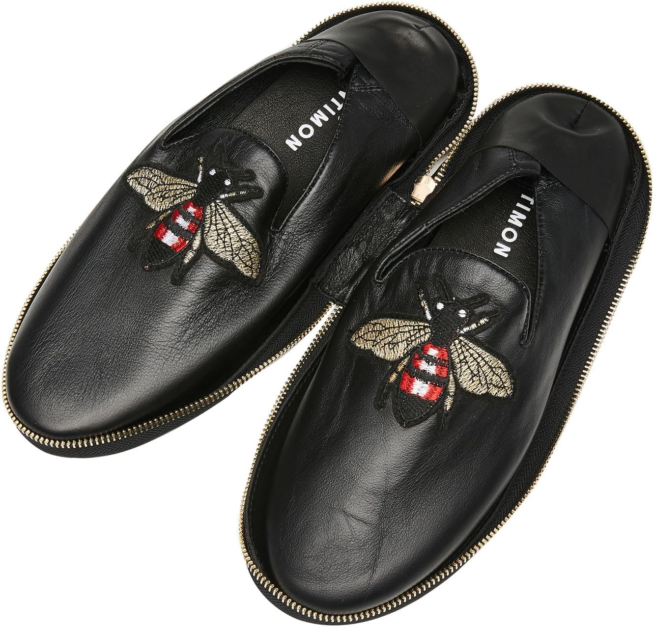 

Мужские черные кожаные лоферы Santimon с вышивкой пчелы - складные туфли на лето без шнурков с дорожным чехлом, водонепроницаемые, противоскользящие, повседневные и мокасины