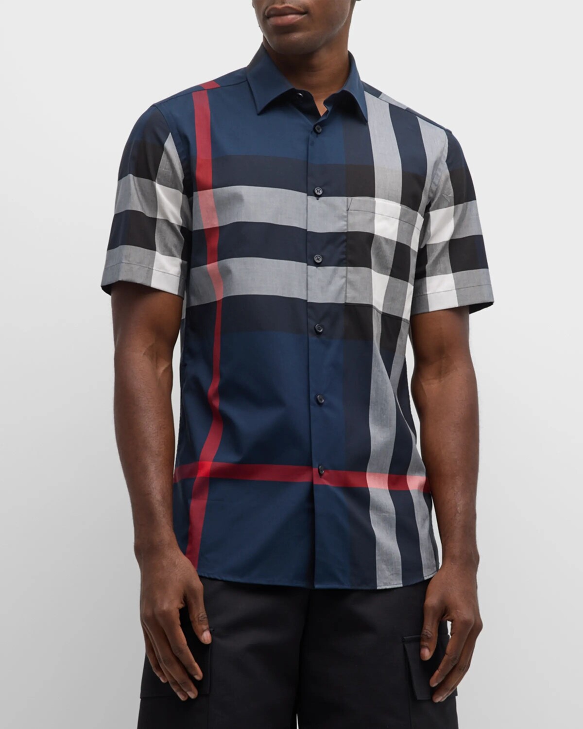 

Мужская рубашка на пуговицах в клетку Summerton Burberry, цвет Navy Ip Check