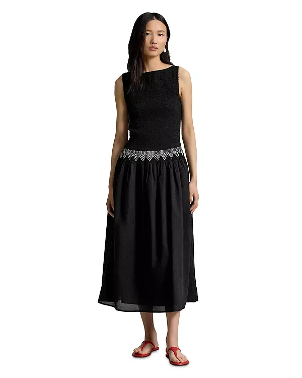 Платье из вуали с присборенной отделкой Ralph Lauren, Black