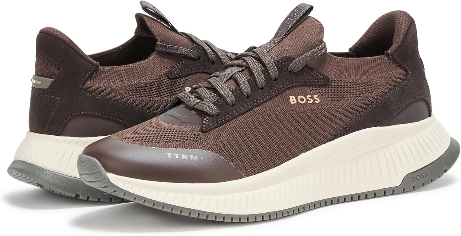 BOSS мужские современные кроссовки для бега с вязаной структурой, Cappuccino Brown — фото 3
