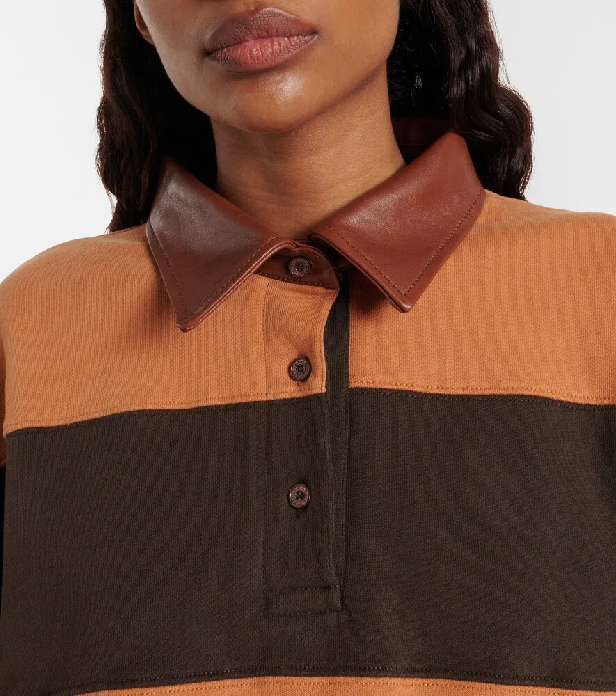 Полосатая хлопковая флисовая толстовка-поло Folio Acne Studios, коричневый — фото 4
