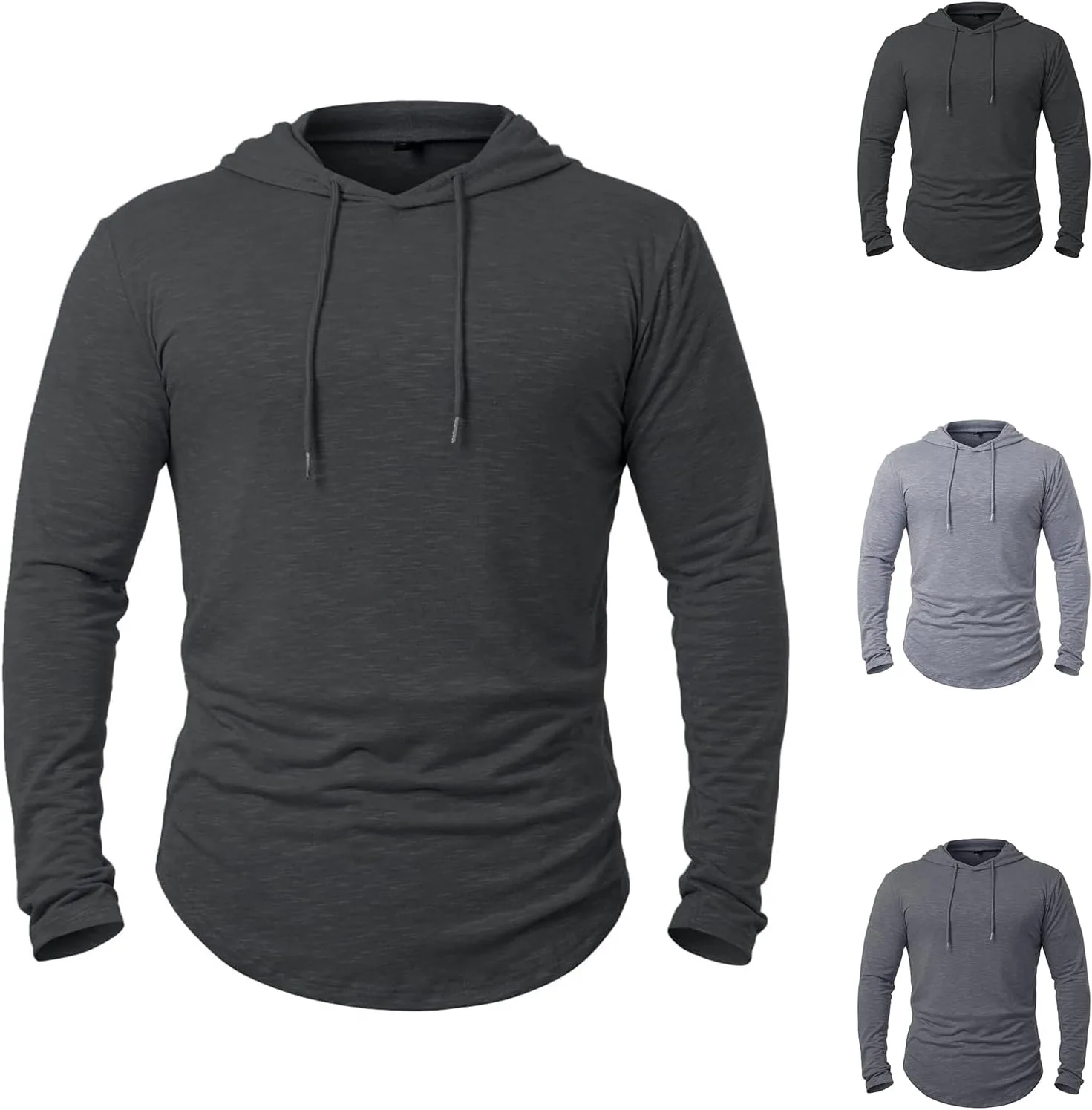 Спортивная толстовка с капюшоном для мужчин, Long Sleeve, Pullover, Solid Color — фото 4