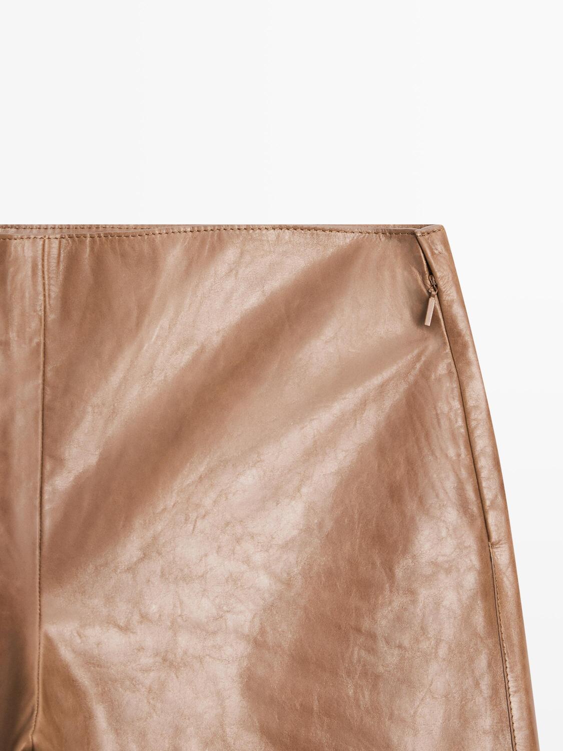 Брюки из глянцевой кожи наппа Massimo Dutti, camel — фото 4
