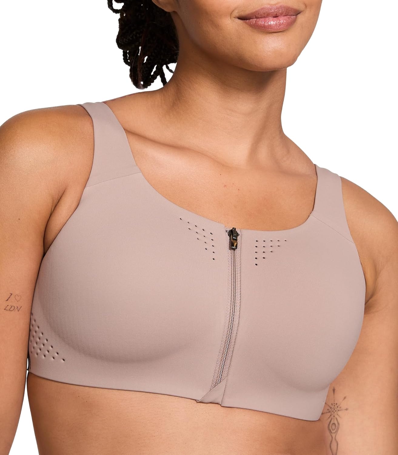 

Женский спортивный бюстгальтер Victoria's Secret VSX Featherweight Max Front Close, с высокой ударопрочностью (32A-38DD), Bare Taupe