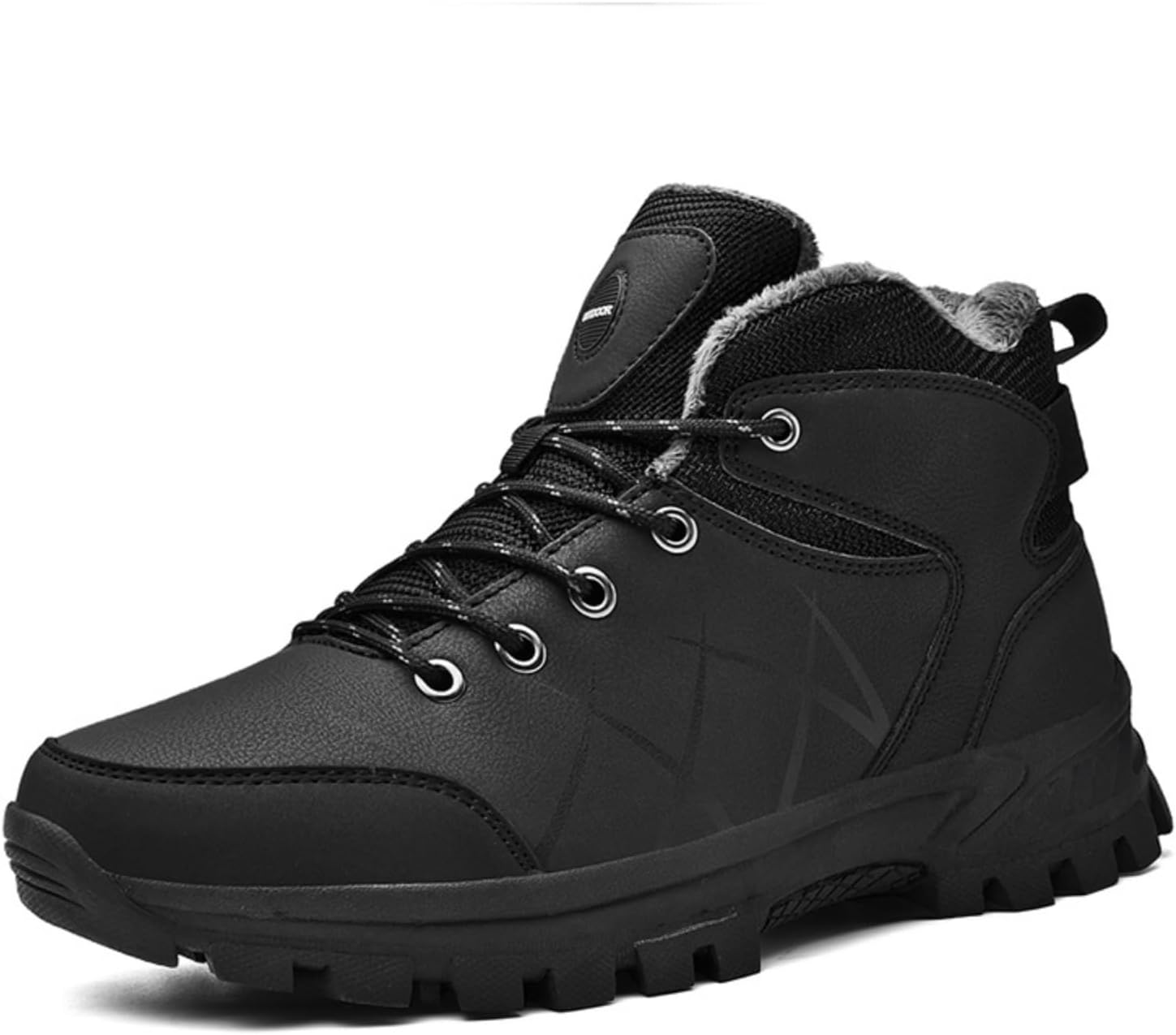 

Мужские утепленные высокие походные ботинки с плюшевой подкладкой и нескользящей резиновой подошвой для зимнего туризма на открытом воздухе - кожаный верх, металлические люверсы, поддержка свода стопы, прочные в различных условиях Kelibasi, черн...