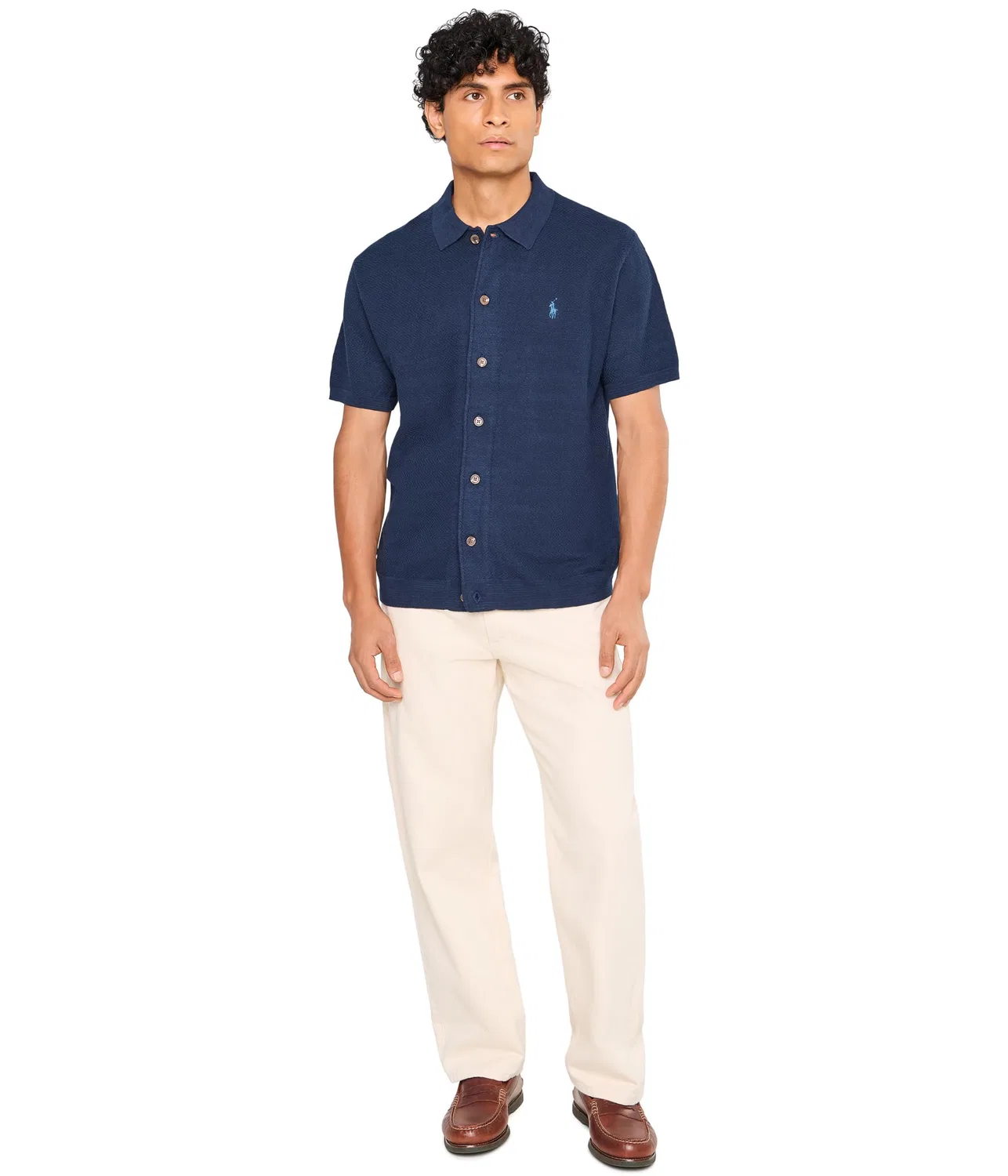 Кардиган с коротким рукавом из хлопка и льна Polo Ralph Lauren, Bright Navy — фото 2