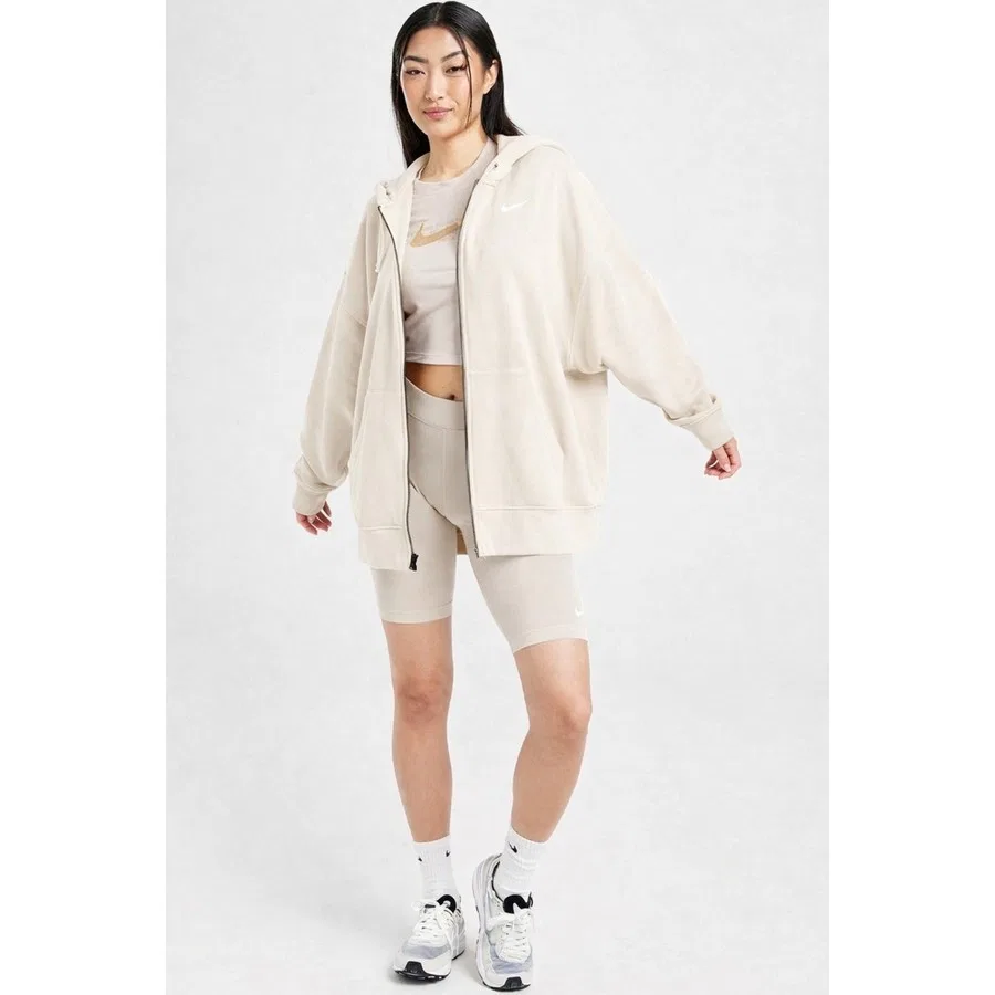 Женский худи-оверсайз с капюшоном Nike Sportswear Essentials Oversize Fleece Full Zip, Кремовый — фото 4