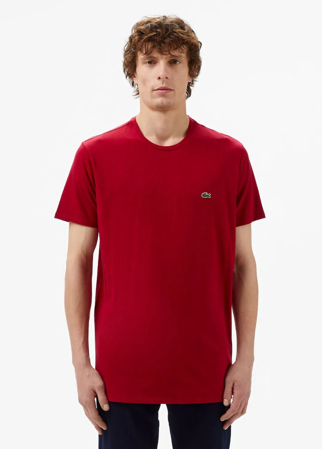 Футболка Lacoste slim fit, велосипедный воротник, бордовый