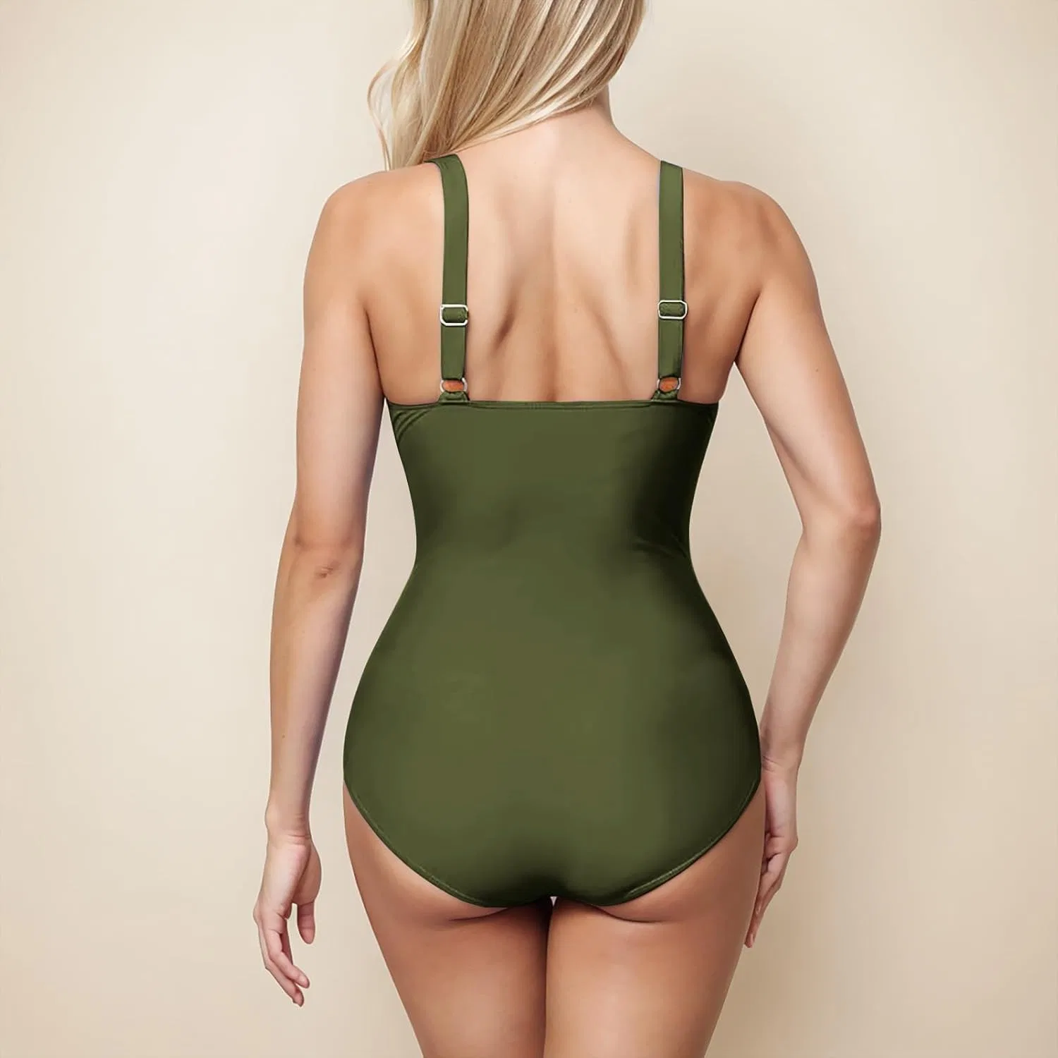 Женский слитный купальник V-образный вырез Criss Cross Push Up, Army Green — фото 3