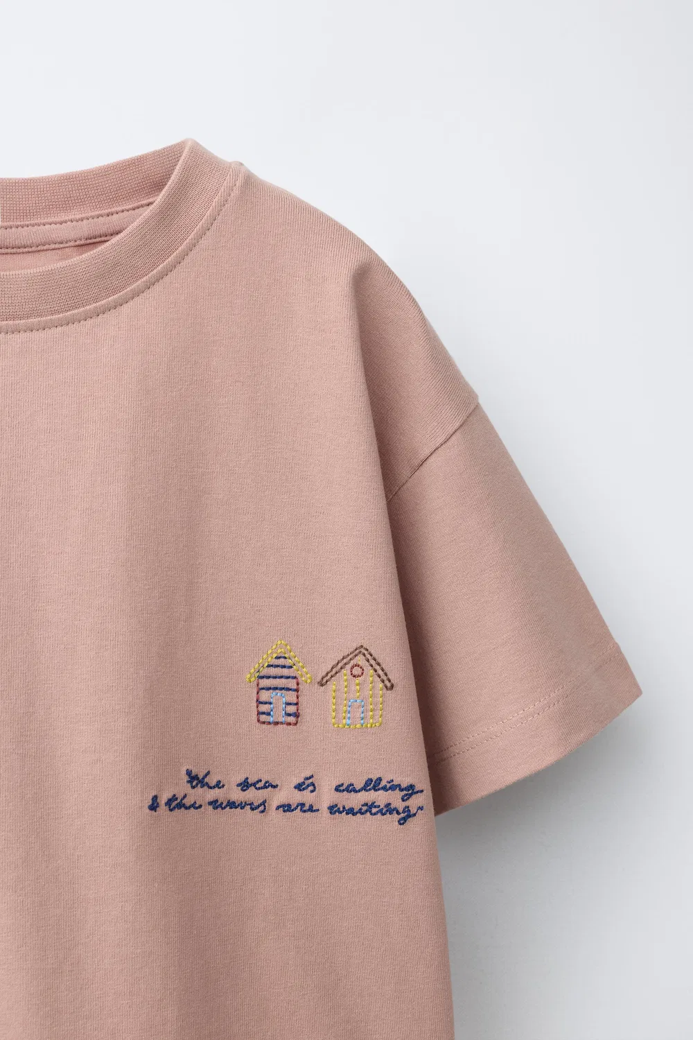 Футболка с вышивкой ZARA, Beige-Pink — фото 3