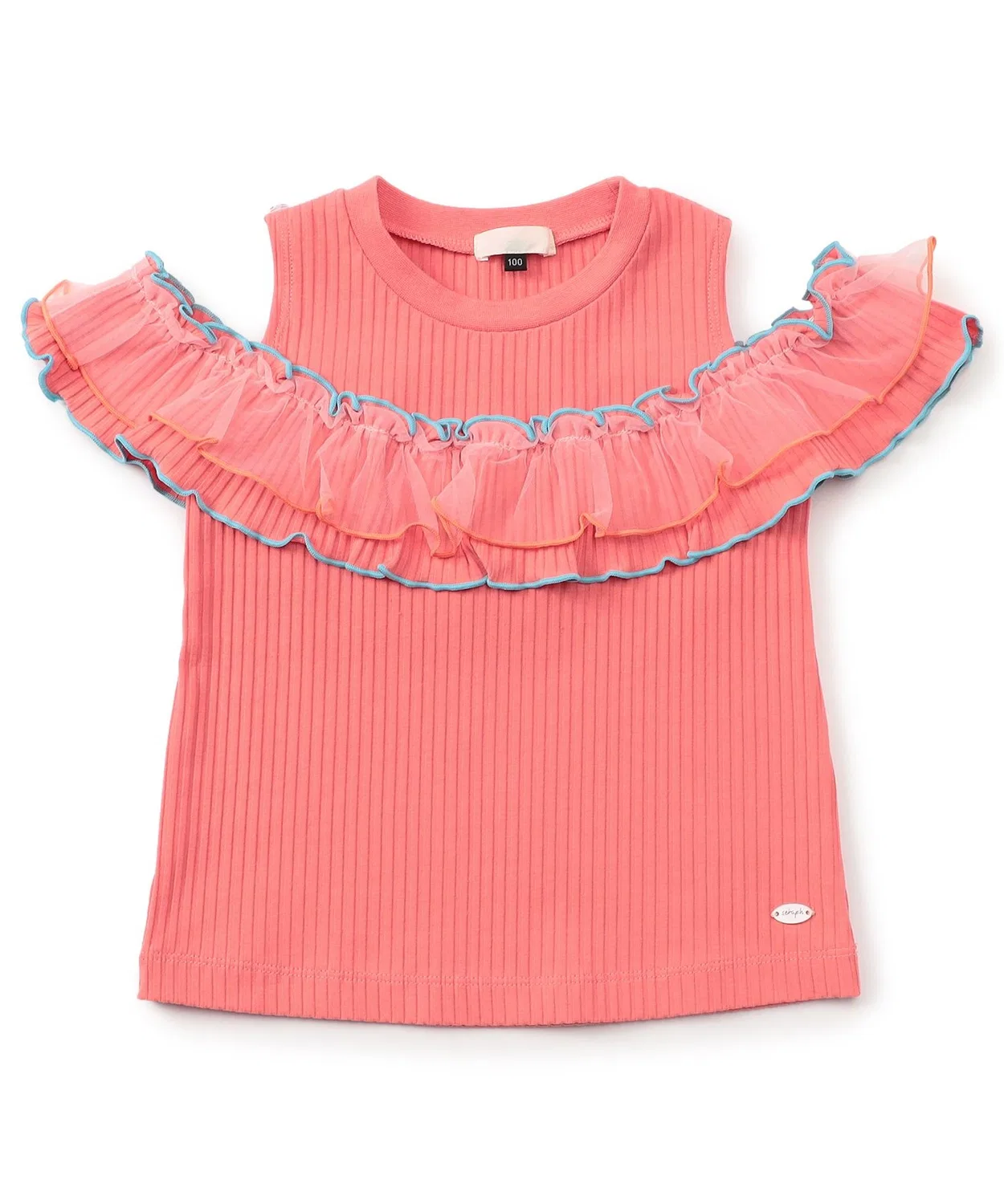 Детская футболка с длинным рукавомиз хлопка с тюлем, модель 2way shoulder, apres les cours, Pink