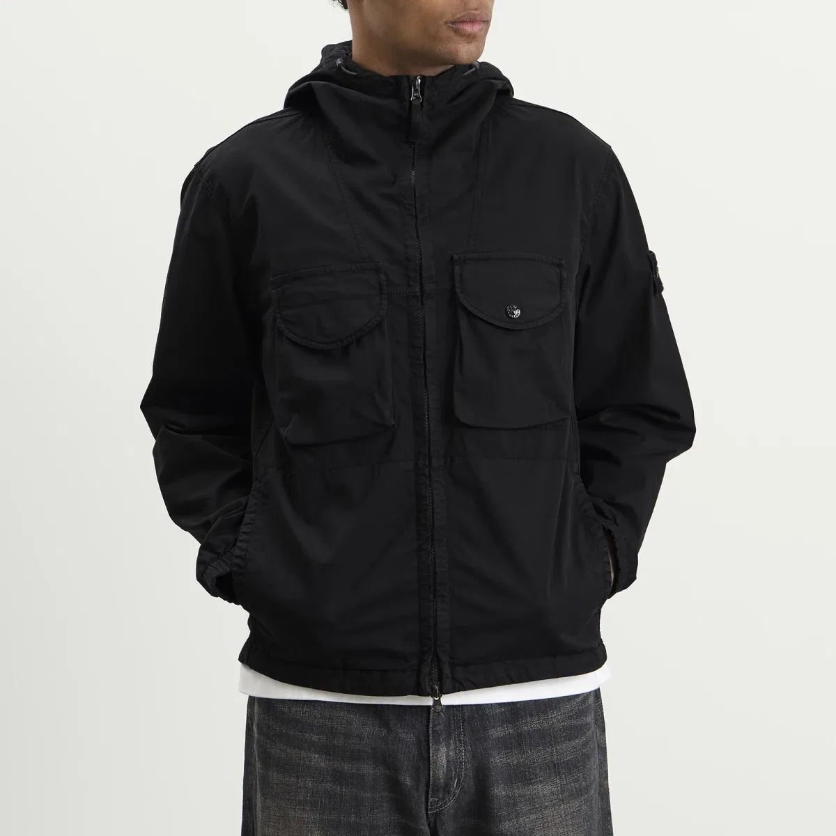 Куртка с капюшоном из органического хлопкового твила Stone Island, Black — фото 2