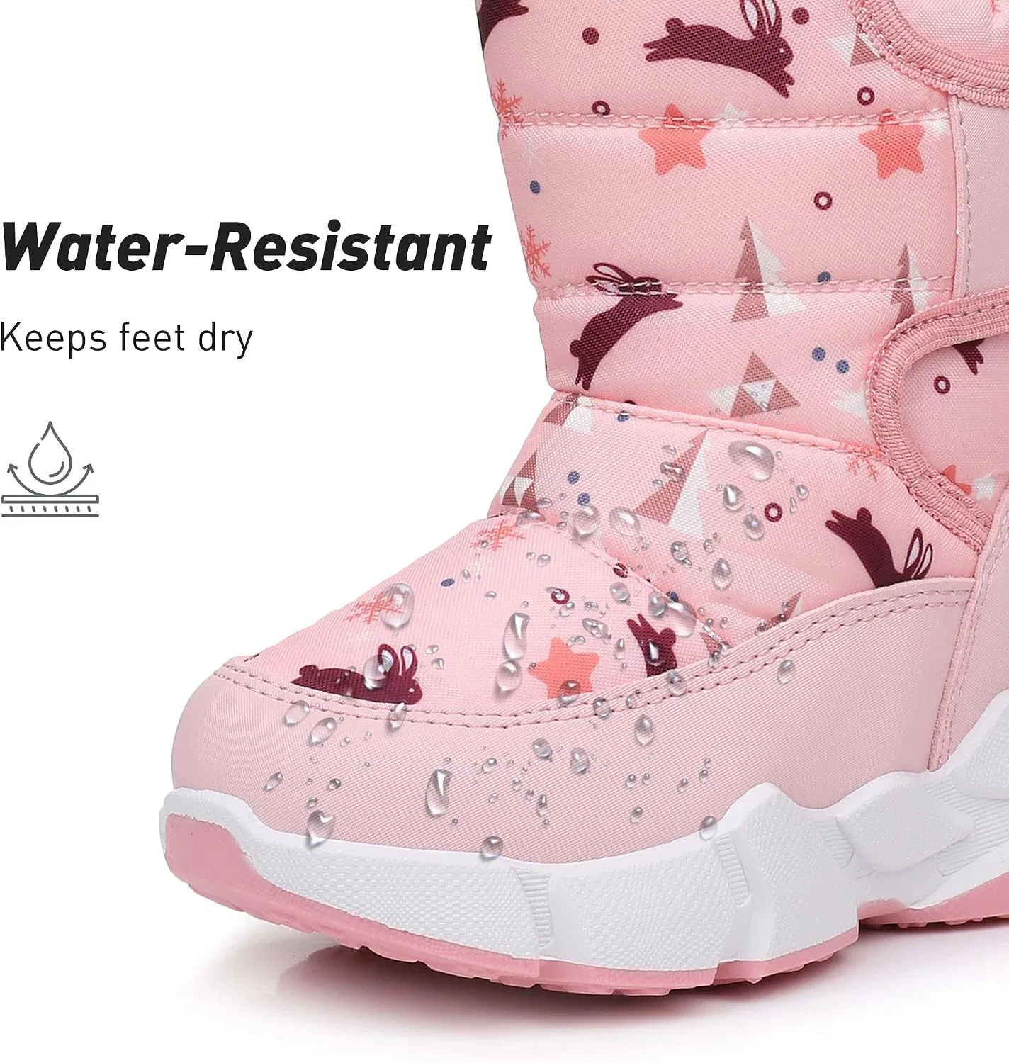 Детские зимние ботинки для мальчиков и девочек с липучкой Ahannie, Pink/Winter Print — фото 2