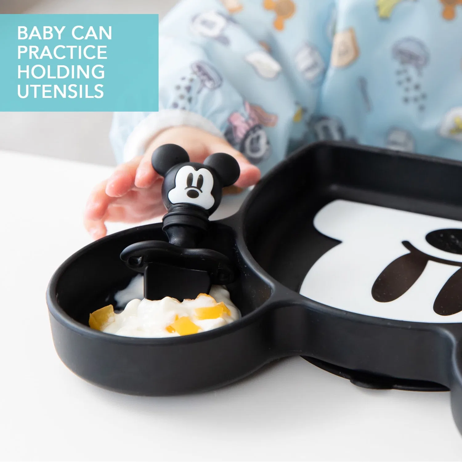 Детская тарелка силиконовая с присоской и набором столовых приборов Chewtensils, Bumkins, Mickey Mouse — фото 3