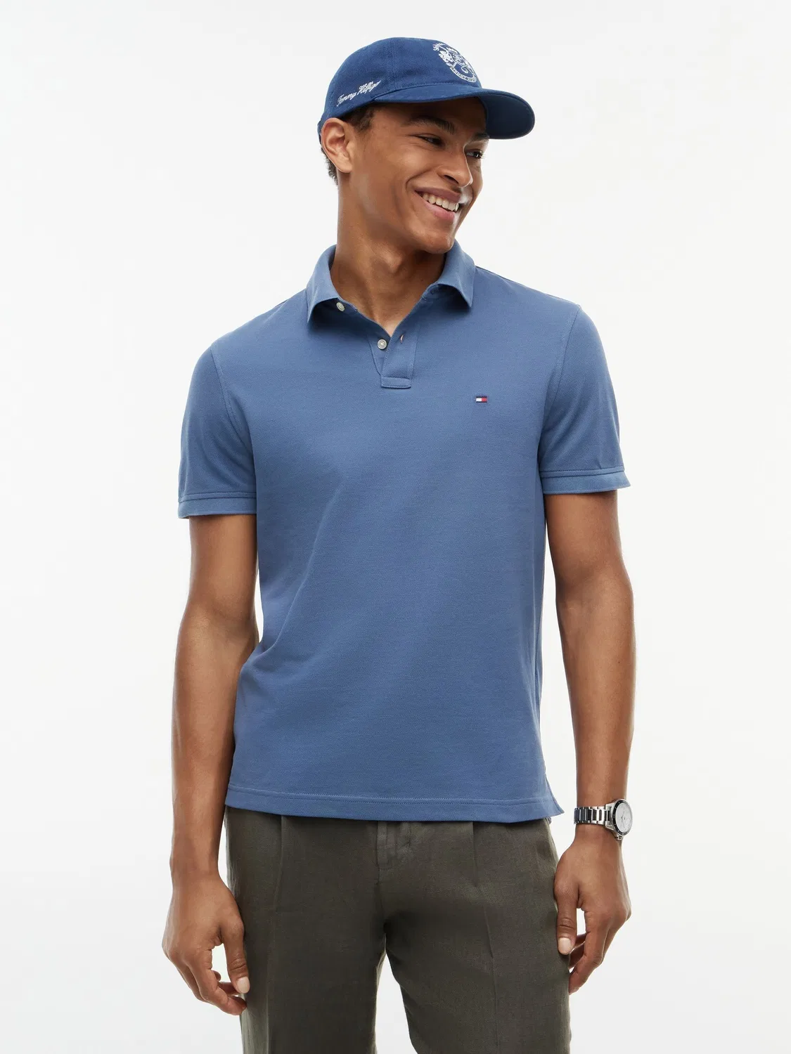 Синяя рубашка-поло из пике 1985 года Tommy Hilfiger Ocean Blue
